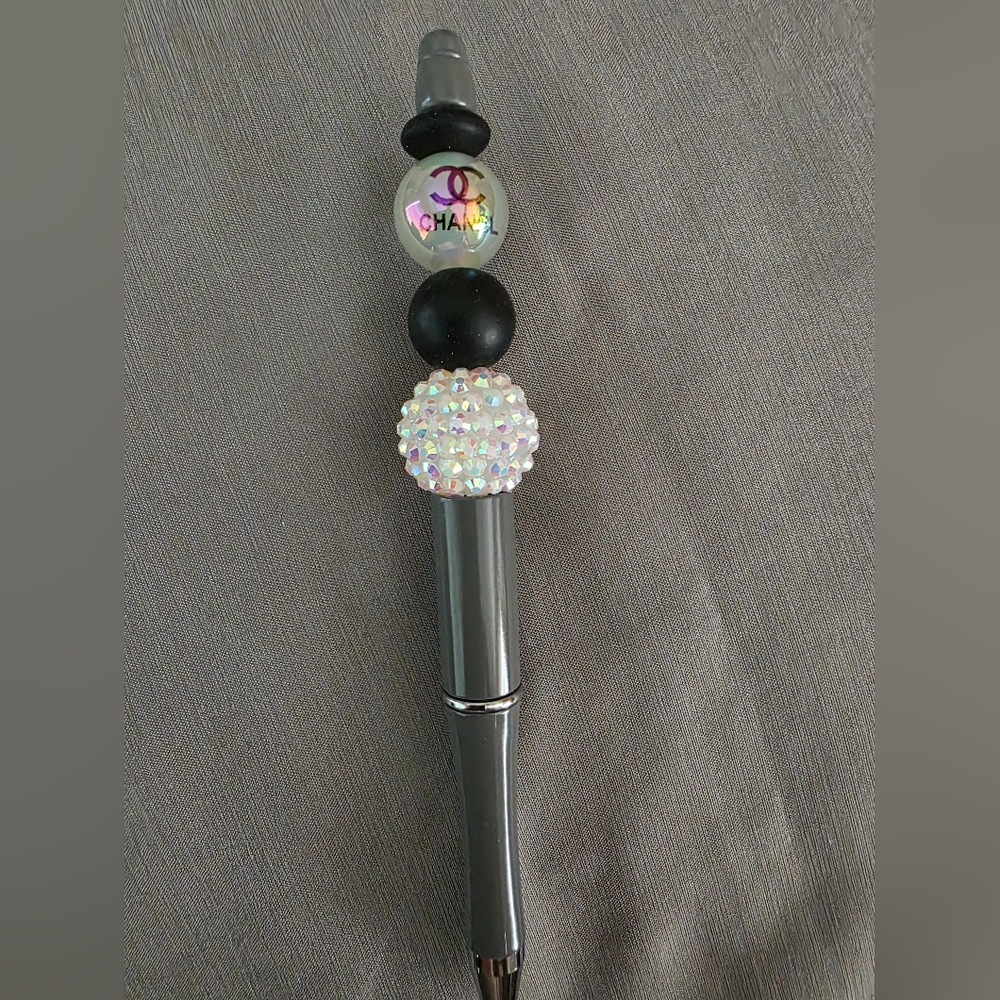 Luxury Inspired Black and Gray Beaded Pen